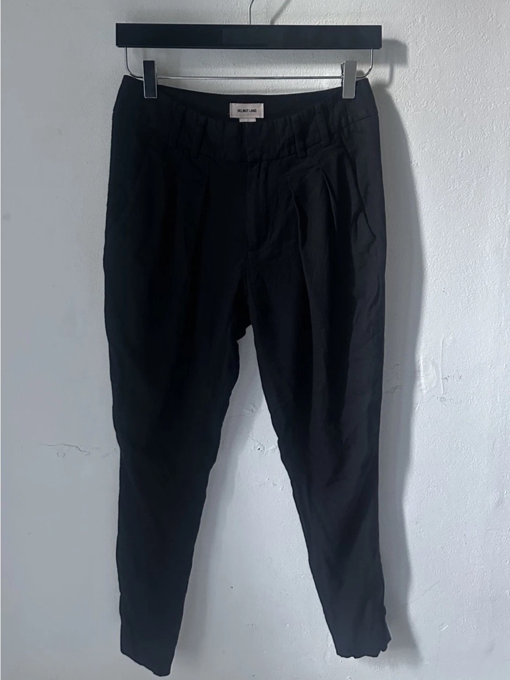 Helmut Lang Women's 0 Black Pleated Tapered Ankle Pants Made USA Minimalist